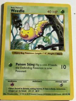 Pokemon TCG Weedle Base Set Shadowless MP Vintage Pokemon Card - Image 1