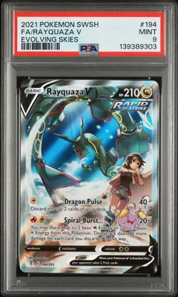2021 POKEMON SWORD & SHIELD EVOLVING SKIES #194 FULL ART/RAYQUAZA V PSA 9 - Image 1