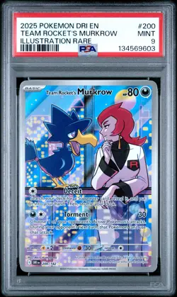 2025 POKEMON DESTINED RIVALS ILLUSTRATION RARE #200 TEAM ROCKET'S MURKROW PSA 9 - Image 1
