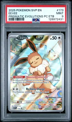 2025 POKEMON PRISMATIC EVOLUTIONS POKEMON CENTER ETB PROMO #173 EEVEE PSA 9 - Image 1