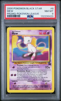 2000 POKEMON PROMO BLACK STAR POKEMON LEAGUE #8 MEW PSA 8 - Image 1
