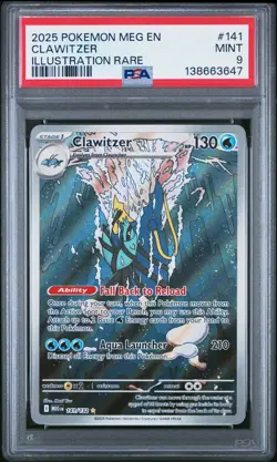 2025 POKEMON MEG EN-MEGA EVOLUTION ILLUSTRATION RARE #141 CLAWITZER PSA 9 - Image 1