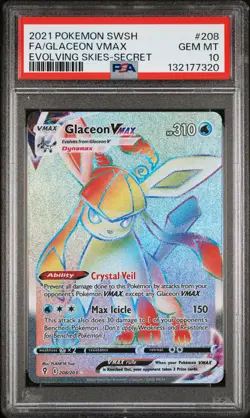 2021 POKEMON SWORD & SHIELD EVOLVING SKIES SECRET FULL ART/GLACEON VMAX PSA 10 - Image 1