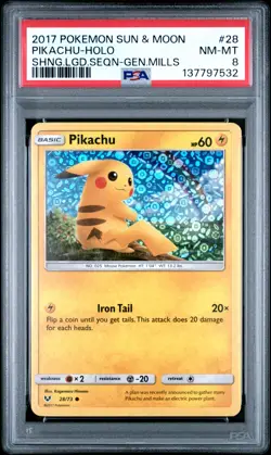 2017 POKEMON SUN & MOON SHINING LEGENDS #28 PIKACHU-HOLO PSA 8 - Image 1