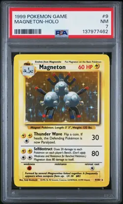 1999 Pokemon Base Set Unlimited #9 Magneton-Holo PSA 7 - Image 1