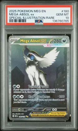 2025 POKEMON MEGA EVOLUTION SPECIAL ILLUSTRATION RARE #180 MEGA ABSOL EX PSA 10 - Image 1