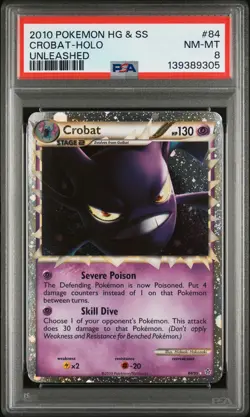 2010 POKEMON HEARTGOLD & SOULSILVER UNLEASHED #84 CROBAT-HOLO PSA 8 - Image 1