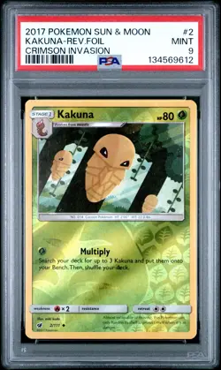 2017 POKEMON SUN & MOON CRIMSON INVASION #2 KAKUNA-REVERSE FOIL PSA 9 - Image 1