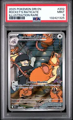 2025 POKEMON DESTINED RIVALS ILLUSTRATION RARE #202 TEAM ROCKET'S RATICATE PSA 9 - Image 1