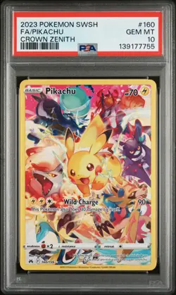 2023 POKEMON SWORD & SHIELD CROWN ZENITH #160 FULL ART/PIKACHU PSA 10 - Image 1