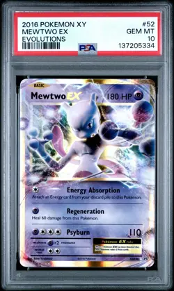 2016 POKEMON XY EVOLUTIONS #52 MEWTWO EX PSA 10 - Image 1