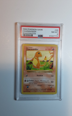 1999 POKEMON BASE SET SHADOWLESS #46 CHARMANDER PSA 8 - Image 1
