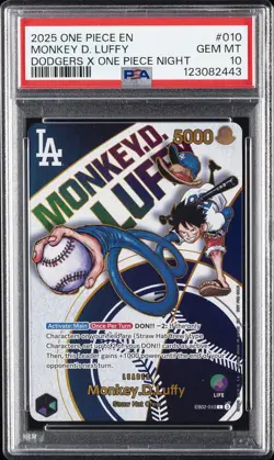 2025 ONE PIECE PROMOS DODGERS X ONE PIECE NIGHT #010 MONKEY D. LUFFY PSA 10 - Image 1