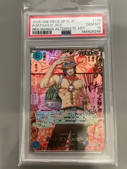 2025 ONE PIECE JAPANESE RED MANGA ALTERNATE ART OP13-119 PORTGAS D. ACE PSA 10 - Image 1