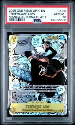 2025 ONE PIECE OP10-ROYAL BLOOD MANGA ALTERNATE ART #119 TRAFALGAR LAW PSA 10 - Image 1
