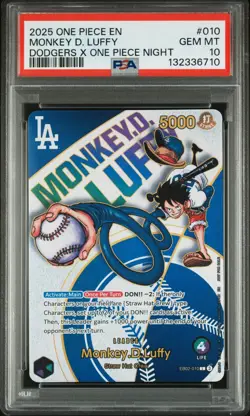 One Piece PSA 10 Monkey D. Luffy 2025 Dodgers x One Piece Night EB02-010 - Image 1