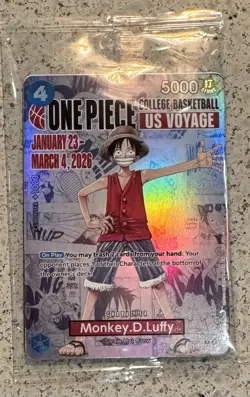 One Piece Monkey D. Luffy US Voyage College Basketball Card Rutgers 1/23 IN HAND - Image 1