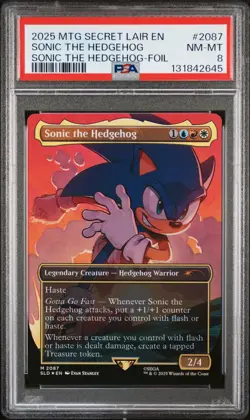 2025 MTG SECRET LAIR DROP SONIC: FRIENDS & FOES-FOIL SONIC THE HEDGEHOG PSA 8 - Image 1