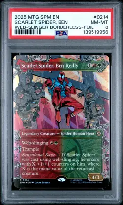 2025 MTG MARVEL'S SPIDER-MAN BORDERLESS-FOIL SCARLET SPIDER, BEN REILLY PSA 8 - Image 1