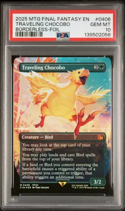 2025 MTG FINAL FANTASY BORDERLESS-FOIL #0406 TRAVELING CHOCOBO PSA 10 - Image 1