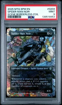 2025 MTG MARVEL'S SPIDER-MAN SCENE BORDERLESS-FOIL #0204 SPIDER-MAN NOIR PSA 9 - Image 1