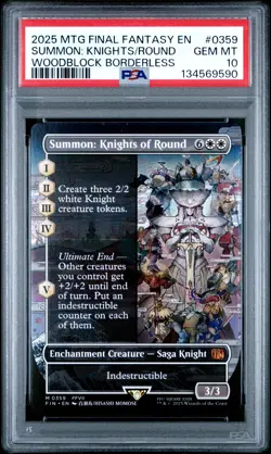 2025 MTG FINAL FANTASY WOODBLOCK BORDERLESS SUMMON: KNIGHTS OF ROUND PSA 10 - Image 1