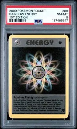 2000 POKEMON ROCKET 1ST EDITION #80 RAINBOW ENERGY PSA 8 - Image 1