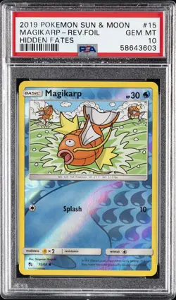 2019 POKEMON SUN & MOON HIDDEN FATES #15 MAGIKARP-REVERSE FOIL PSA 10 - Image 1