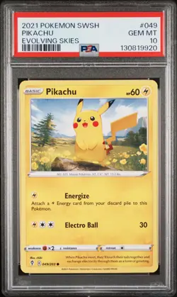2021 POKEMON SWORD & SHIELD EVOLVING SKIES #049 PIKACHU PSA 10 - Image 1