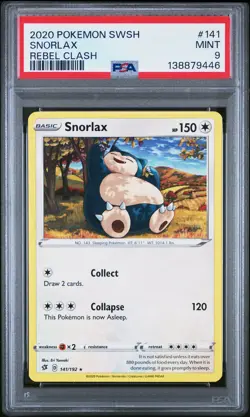 2020 POKEMON SWORD & SHIELD REBEL CLASH #141 SNORLAX PSA 9 - Image 1