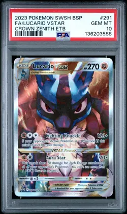 2023 POKEMON SWSH BLACK STAR PROMO #291 FULL ART/LUCARIO VSTAR PSA 10 - Image 1
