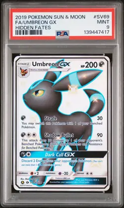 2019 POKEMON SUN & MOON HIDDEN FATES #SV69 FULL ART/UMBREON GX PSA 9 - Image 1