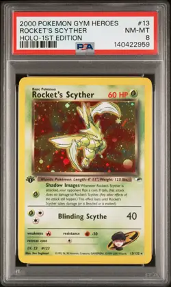 2000 POKEMON GYM HEROES HOLO-1ST EDITION #13 ROCKET'S SCYTHER PSA 8 - Image 1
