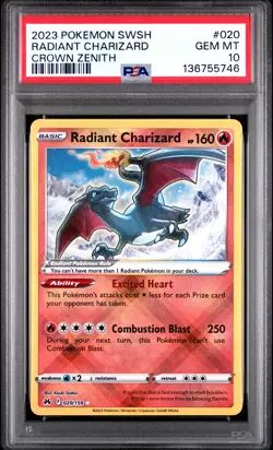 2023 POKEMON SWORD & SHIELD CROWN ZENITH #020 RADIANT CHARIZARD PSA 10 - Image 1