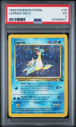 1999 POKEMON FOSSIL #10 LAPRAS-HOLO PSA 3 - Image 1