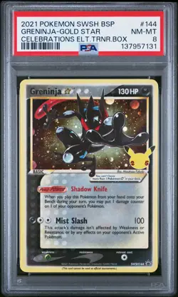 2021 POKEMON SWSH PROMO CELEBRATIONS ETB #144 GRENINJA-GOLD STAR PSA 8 - Image 1
