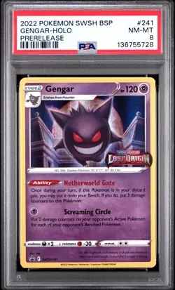 2022 POKEMON SWSH BLACK STAR PROMO PRERELEASE #241 GENGAR-HOLO PSA 8 - Image 1