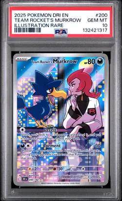 2025 POKEMON DESTINED RIVALS ILLUSTRATION RARE #200 TEAM ROCKET'S MURKROW PSA 10 - Image 1