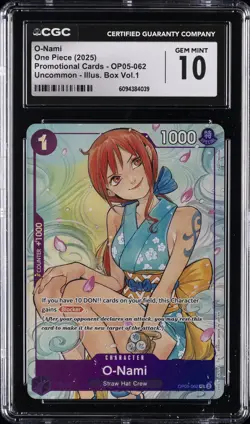 2025 ONE PIECE PROMO UNCOMMON ILLUSTRATION BOX VOL. 1 O-NAMI CGC 10 GEM MINT - Image 1