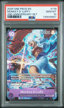 2025 ONE PIECE ENGLISH VERSION 2ND ANNIVERSARY SET #119 MONKEY D. LUFFY PSA 10 - Image 1