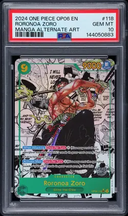 2024 ONE PIECE OP06-WINGS OF THE CAPTAIN MANGA ALTERNATE ART RORONOA ZORO PSA 10 - Image 1