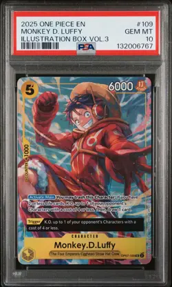 2025 ONE PIECE PROMOS ILLUSTRATION BOX VOL.3 #109 MONKEY D. LUFFY PSA 10 - Image 1