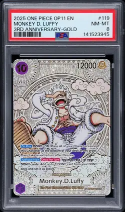 2025 ONE PIECE OP11-A FIST OF DIVINE SPEED 3RD ANNIV-GOLD MONKEY D. LUFFY PSA 8 - Image 1