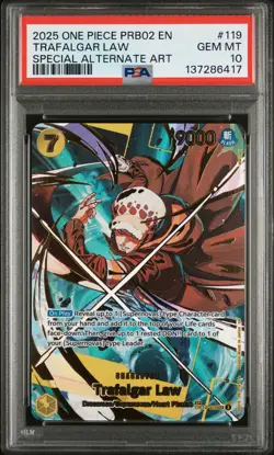 2025 ONE PIECE PREMIUM BOOSTER SPECIAL ALTERNATE ART #119 TRAFALGAR LAW PSA 10 - Image 1