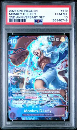 2025 ONE PIECE ENGLISH VERSION 2ND ANNIVERSARY SET #119 MONKEY D. LUFFY PSA 10 - Image 1