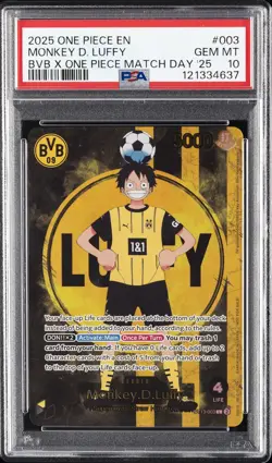 2025 ONE PIECE PROMOS BVB X ONE PIECE MATCH DAY 2025 #003 MONKEY D. LUFFY PSA 10 - Image 1
