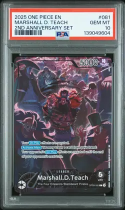 2025 ONE PIECE ENGLISH VERSION 2ND ANNIVERSARY SET #081 MARSHALL D. TEACH PSA 10 - Image 1