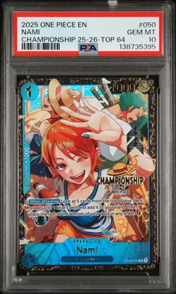 2025 ONE PIECE PROMOS CHAMPIONSHIP 25-26-TOP 64 #050 NAMI PSA 10 - Image 1