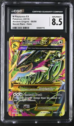 CGC 8.5 M Rayquaza EX 2015 Ancient Origins 98/98 Secret Rare Holo Pokemon Card - Image 1