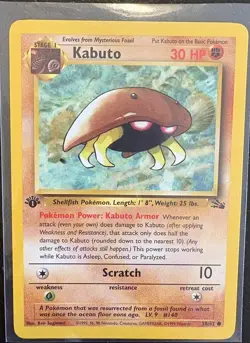 Pokemon TCG Kabuto Fossil 1st Edition Common Card 50/62 - Image 1